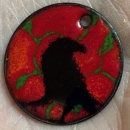 enamel raven and leaf pendant